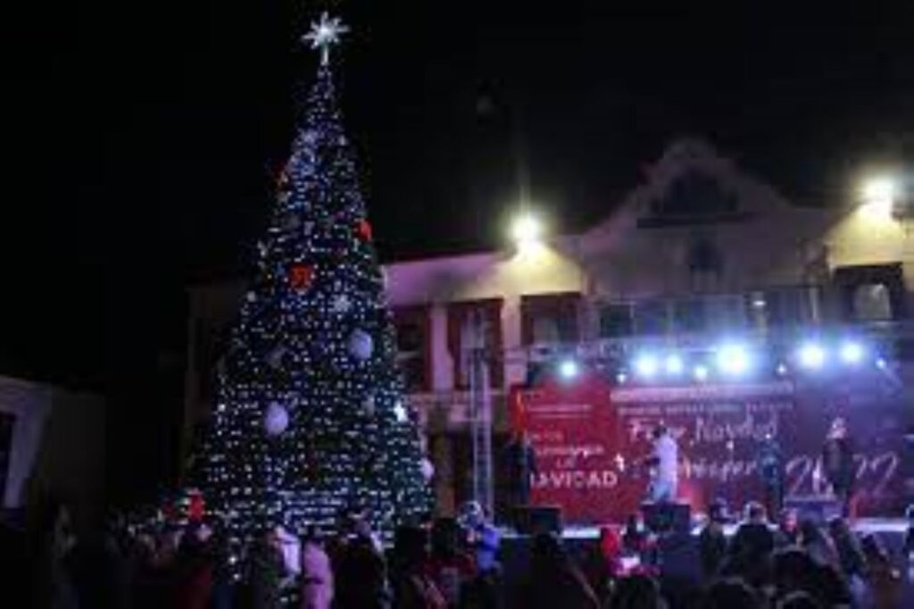 Lluvia y opositores impiden encendido de árbol en Tepeapulco