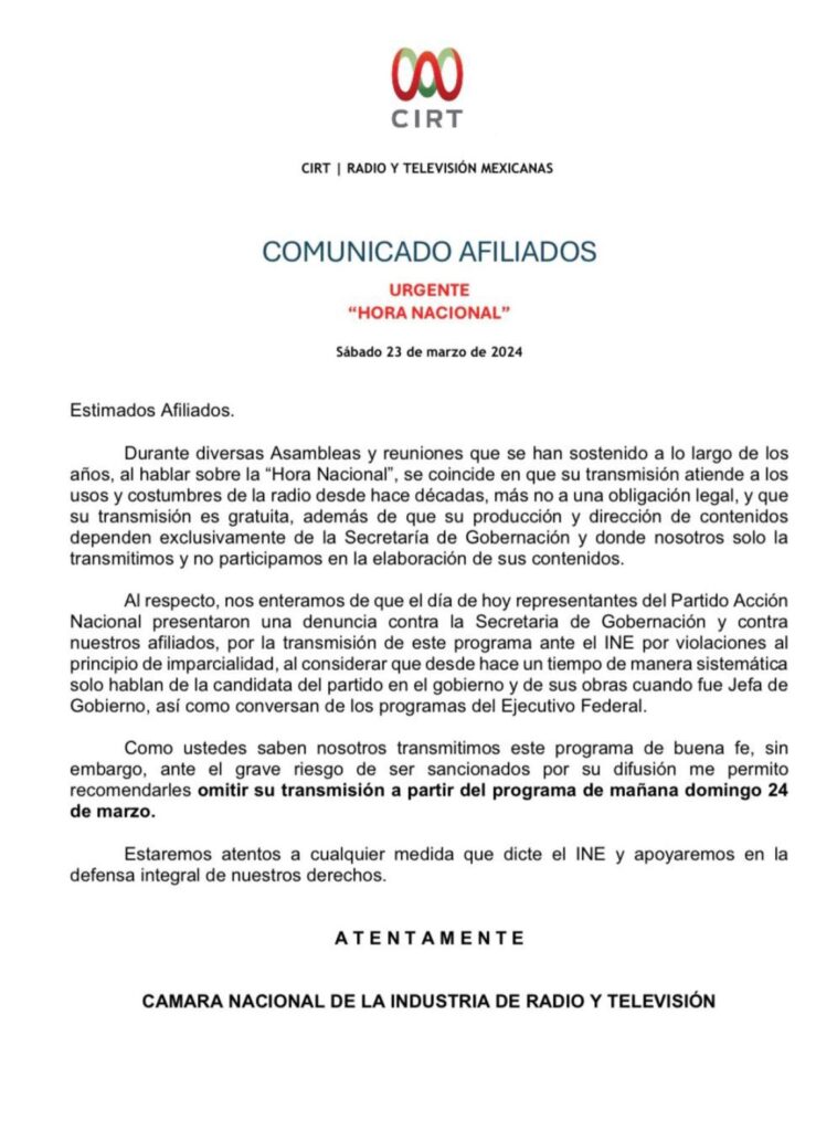 Se va del aire "La hora nacional"
