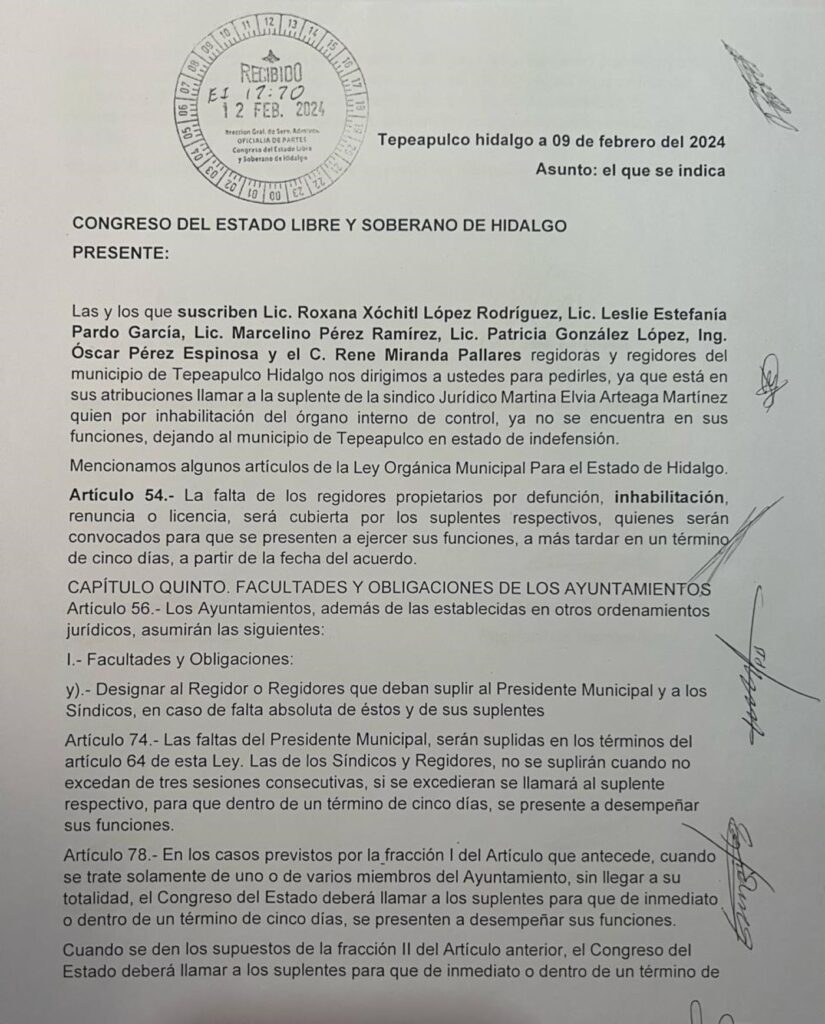 Asamblea Municipal de Tepeapulco se niega a llamar a suplente de alcaldesa