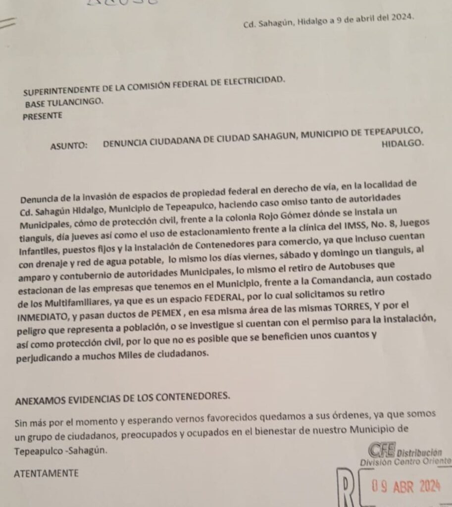 Denuncian en CFE invasión de espacios federales en Tepeapulco