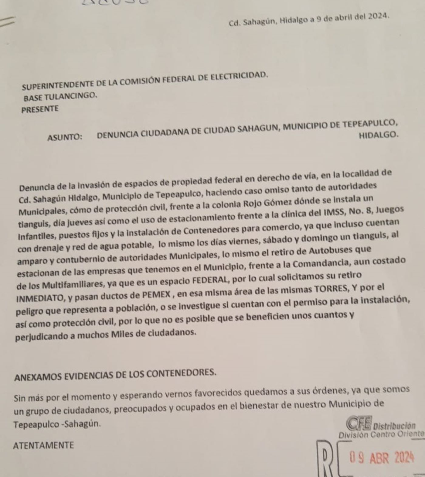Denuncian en CFE invasión de espacios federales en Tepeapulco