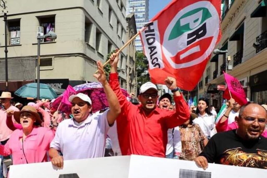 Príista hidalguenses en manifestación de la Marea Rosa