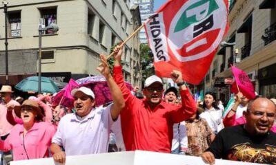 Príista hidalguenses en manifestación de la Marea Rosa