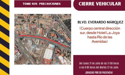 Cierran temporalmente la circulación vehicular sobre el bulevar Everardo Márquez