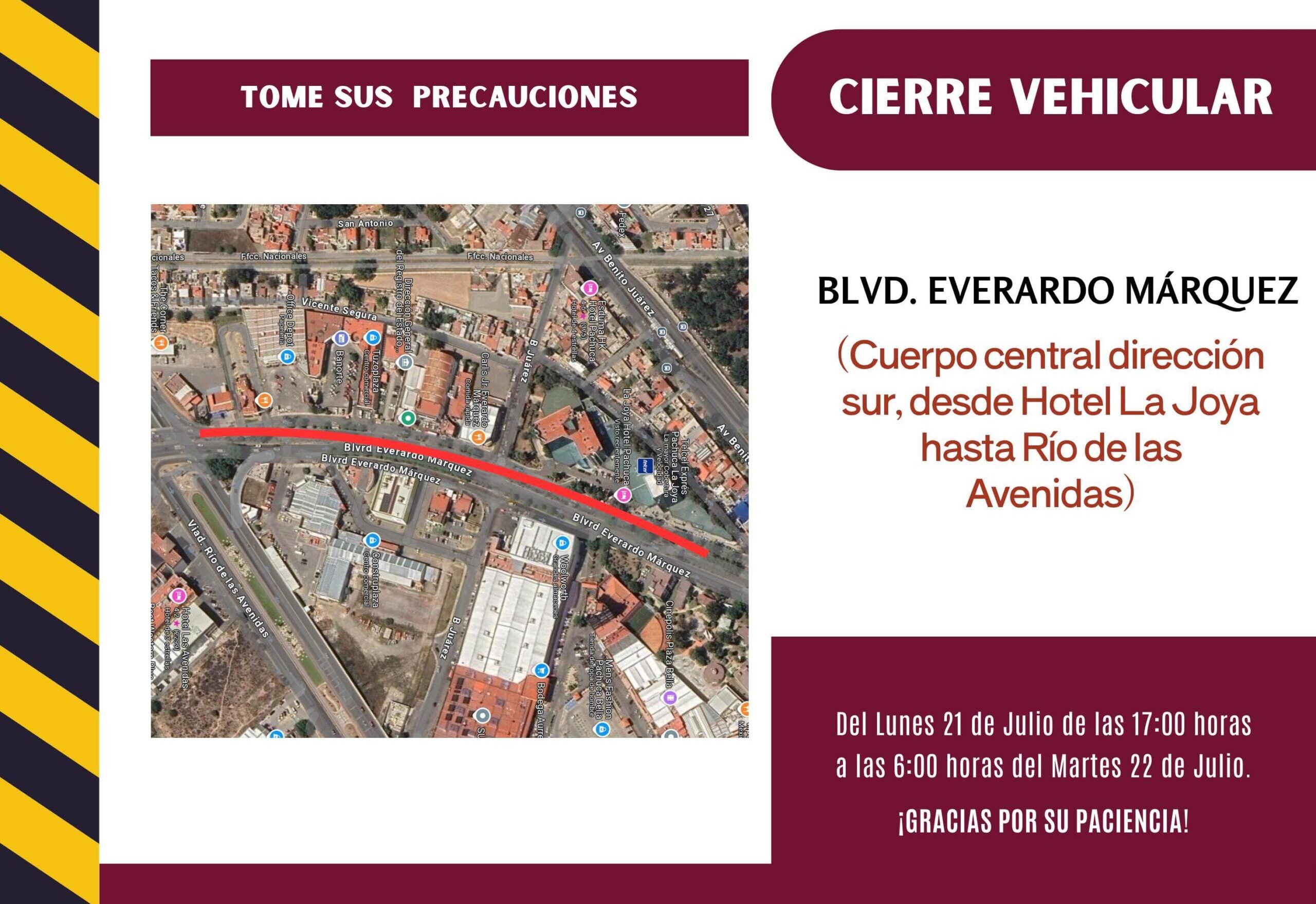 Cierran temporalmente la circulación vehicular sobre el bulevar Everardo Márquez