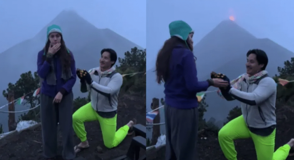 Propuesta de Matrimonio Épica Frente a un Volcán en Erupción en