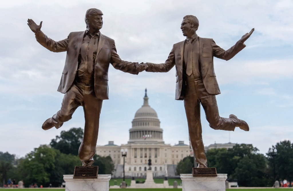 Gobierno de EE.UU. retira escultura de Trump y Epstein agarrados de la mano