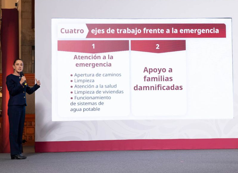 Sheinbaum presenta 4 ejes de trabajo frente a la emergencia por lluvias