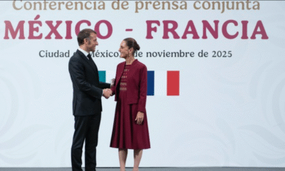 Claudia Sheinbaum, Presidenta de México y Emmanuel Macron de Francia, hacen declaración conjunta