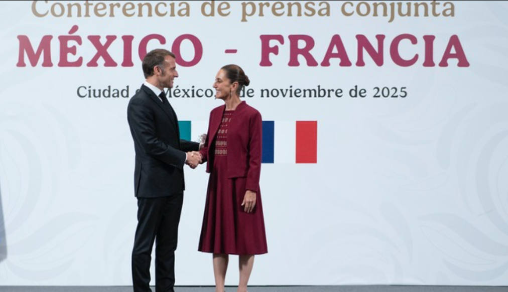 Claudia Sheinbaum, Presidenta de México y Emmanuel Macron de Francia, hacen declaración conjunta
