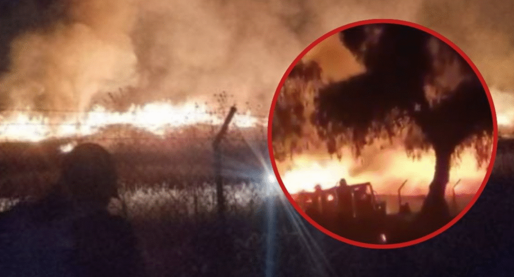 Incendio en Teotihuacán: llamas queman pastizales detrás de la Pirámide de la Luna