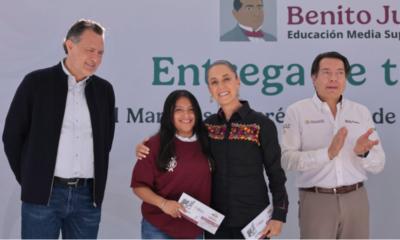 Sheinbaum entrega tarjetas de la beca “Benito Juárez” y supervisa avance del 90% en construcción de Bachillerato ﻿