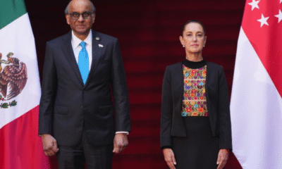 Sheinbaum recibe a su homólogo de la República de Singapur, Tharman Shanmugaratnam, en Palacio Nacional