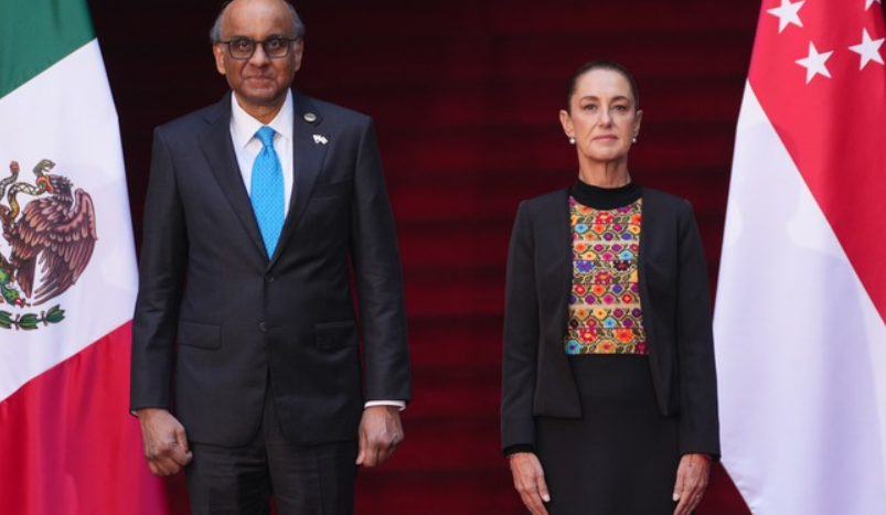 Sheinbaum recibe a su homólogo de la República de Singapur, Tharman Shanmugaratnam, en Palacio Nacional