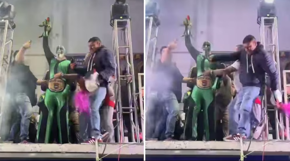 Fan de Mr. Iguana sufre caída de un escenario al intentar tomarse una foto con el luchador