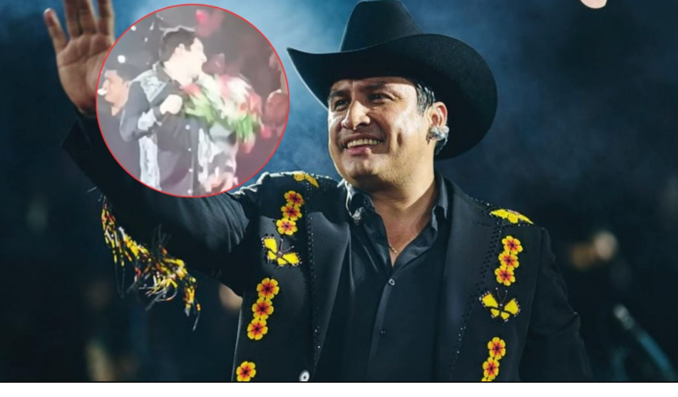 Julión Álvarez recibe golpe accidental con ramo de flores durante concierto