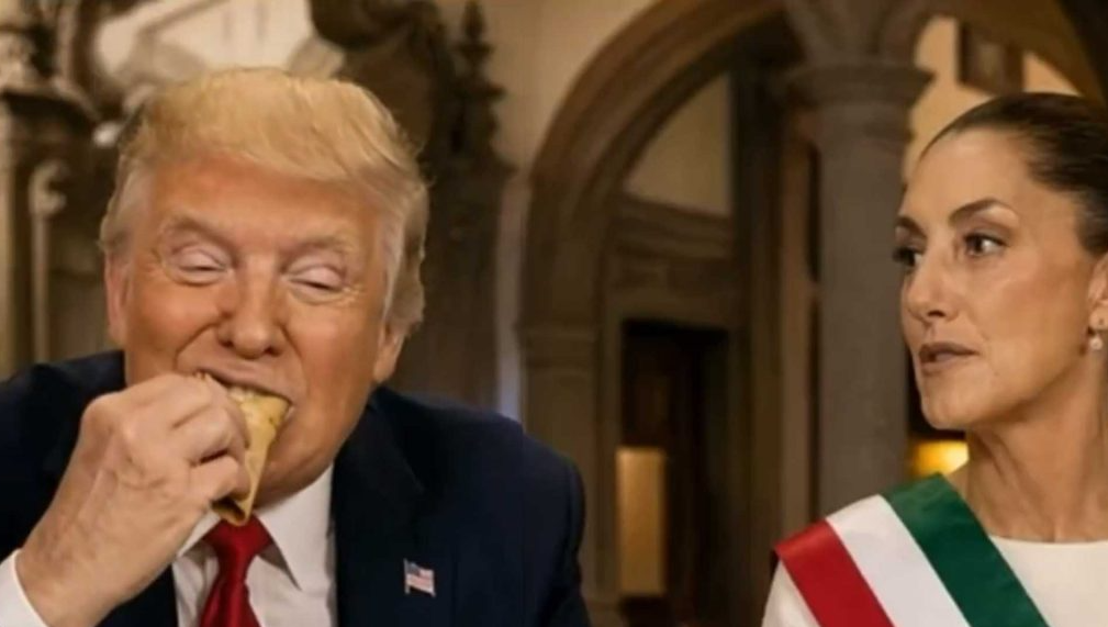 Trump difunde video generado con IA donde aparece compartiendo tacos con Sheinbaum